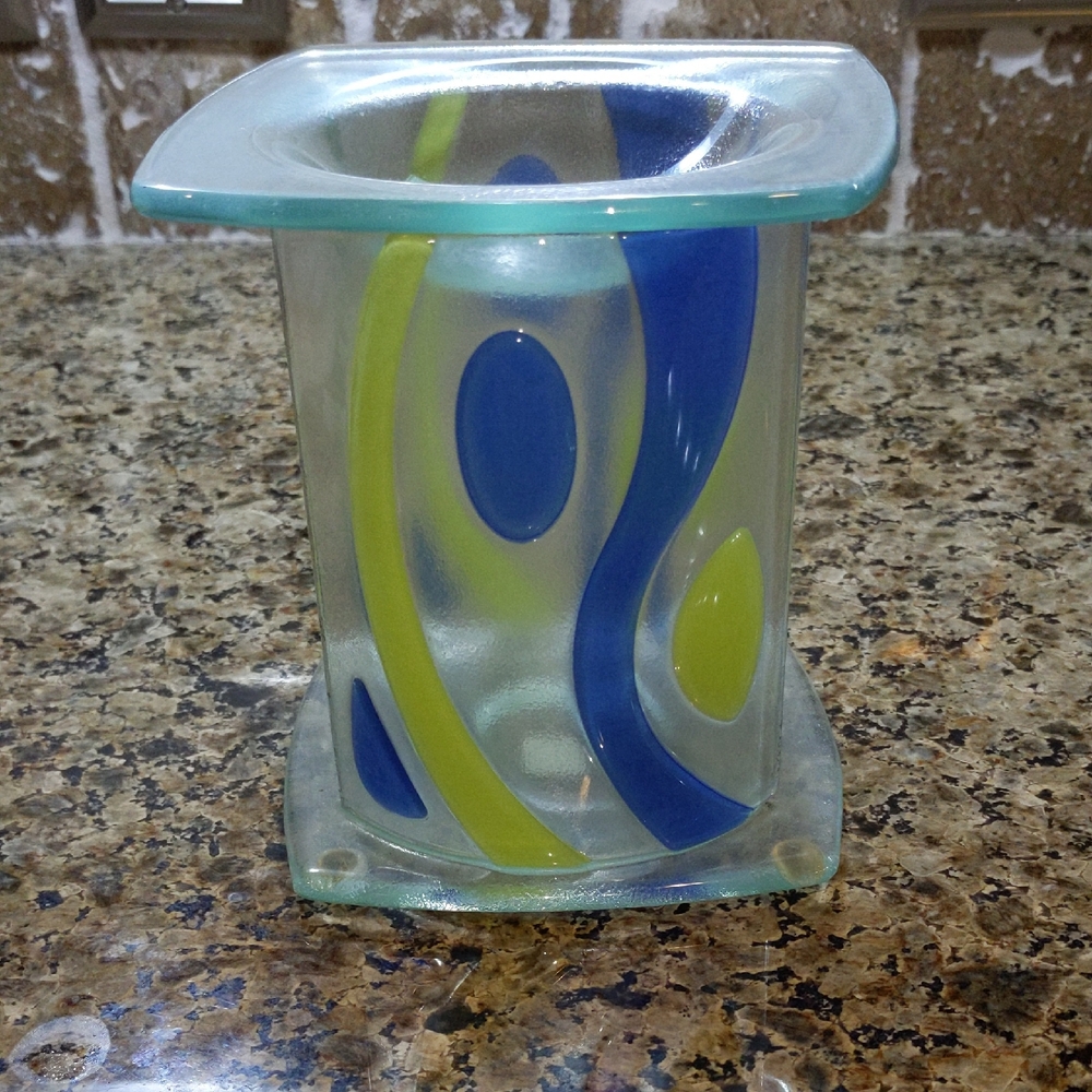 Partylite Fused Glass Aroma Melts Warmer Contempo Green Blue Abstract Modern